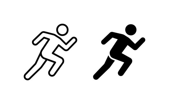 Running Man Icon Set, Silhouette and Outline Figures, Athletic Motion Graphics, Fitness and Sport Symbol Collection, Vector Illustration