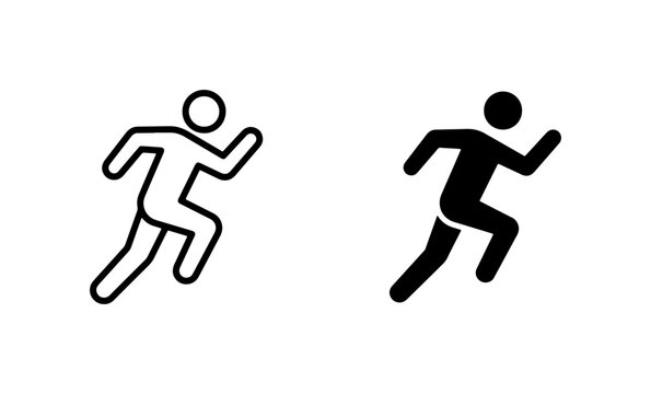 Running Man Icon Set, Silhouette and Outline Figures, Sprinting Athlete Vector Graphics for Fitness and Sports Concepts