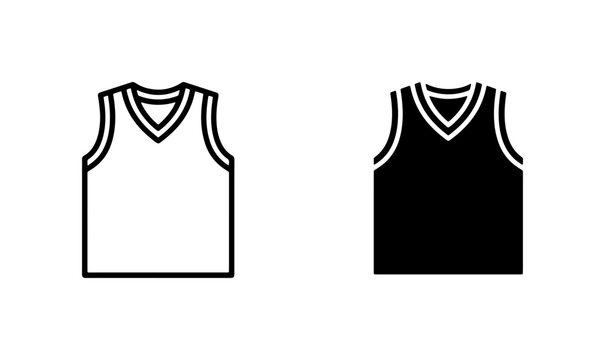 Sleeveless Shirt Icons, Basketball Jersey Vector Graphics, Sports Apparel Outline and Silhouette, White and Black Tank Top Illustrations for Sportswear Design