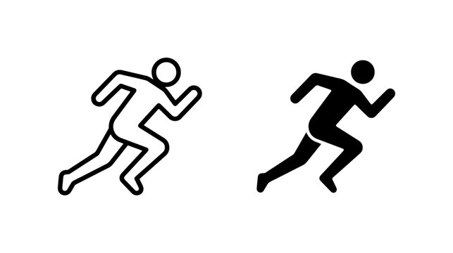 Runner Icon Set, Silhouette and Outline, Dynamic Motion, Sprinting Athlete, Sports Symbol, Fitness Graphic, Vector Art