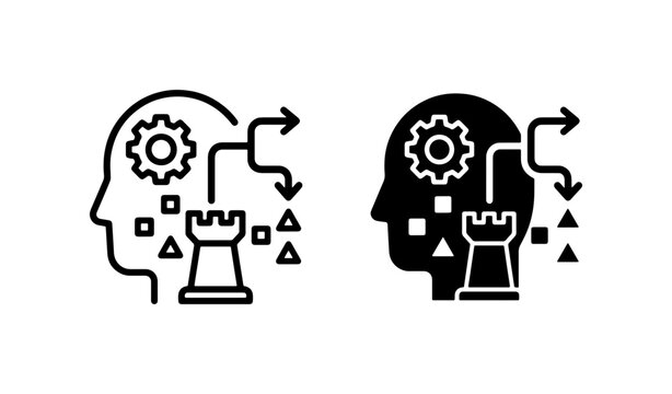 Strategic Thinking Icons: Chess Strategy, Decision Making, Cognitive Process, Planning, Problem Solving, Mindset, Business Strategy, Vector Art