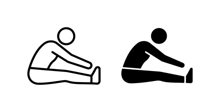 Seated Hamstring Stretch Icons, Fitness Exercise Silhouette, Yoga Pose Vector