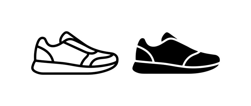 Sneaker Icons: Outline and Silhouette of Athletic Shoes, Footwear Vector Graphics