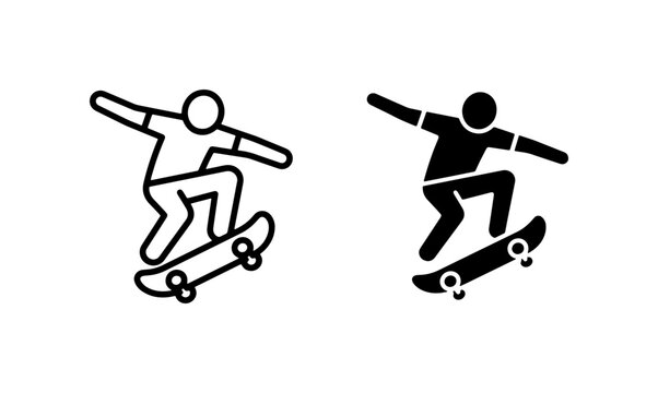 Skateboarder Icons, Action Sports Silhouette, Dynamic Streetboarding Vector Graphics, Urban Lifestyle Symbols