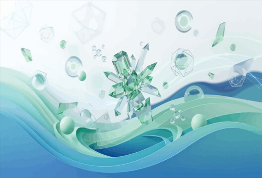abstract crystal formation with flowing waves 3d render