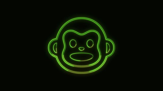 Monkey Icon Neon Seamless Loop 4K Black Background Animated Promotional Typography for Video Editing