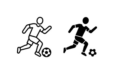 Fototapeta premium Soccer Player Icon Set, Dynamic Action Silhouette and Outline Graphics for Sports and Fitness Themes, Vector Illustrations