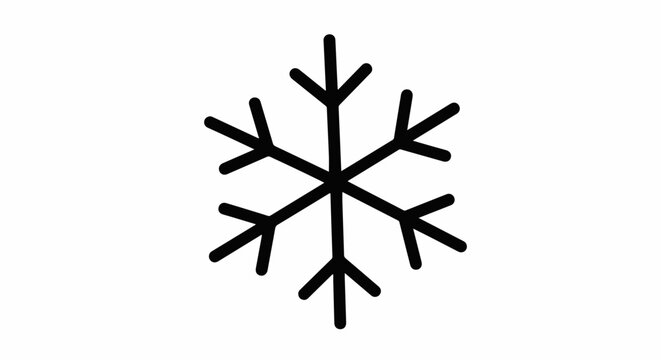 A simple black snowflake icon with six symmetrical arms on a white background