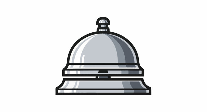 A simple, flat-design icon of a silver service bell on a white background