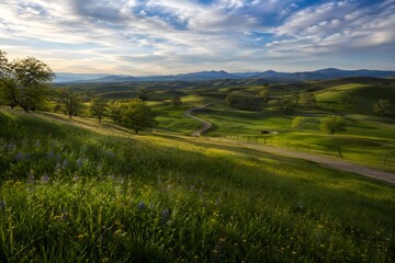 Obraz premium landscape with green field and blue sky