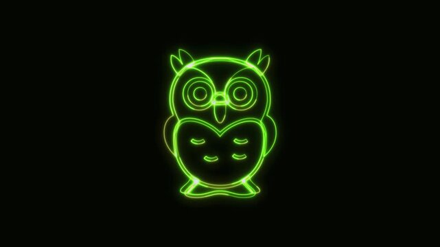 Owl Icon Neon Seamless Loop 4K Black Background Animated Promotional Typography for Video Editing
