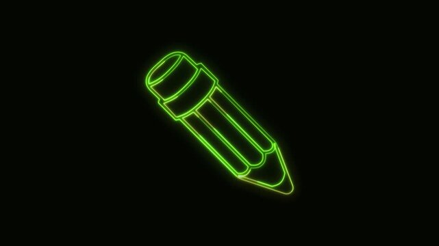 Pencil Icon Neon Seamless Loop 4K Black Background Animated Promotional Typography for Video Editing
