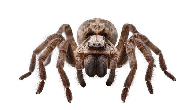 Brown fuzzy spider with eight legs and multiple eyes