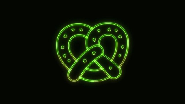 Pretzel Icon Neon Seamless Loop 4K Black Background Animated Promotional Typography for Video Editing