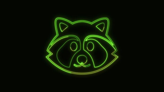 Raccoon Icon Neon Seamless Loop 4K Black Background Animated Promotional Typography for Video Editing