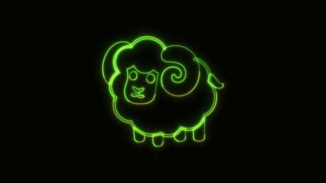Ram Animal Icon Neon Seamless Loop 4K Black Background Animated Promotional Typography for Video Editing