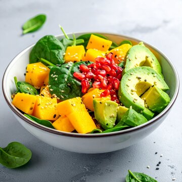 Fr&uuml;hlings-Bowl mit Babyspinat und Mango