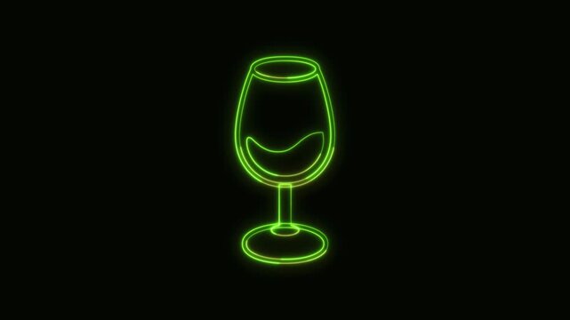 Red Wine Icon Neon Seamless Loop 4K Black Background Animated Promotional Typography for Video Editing