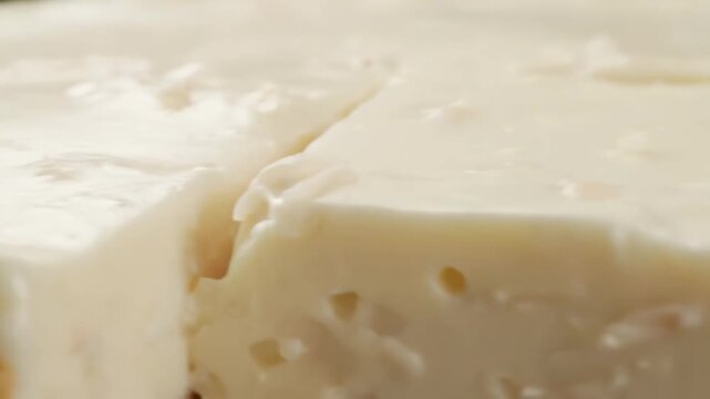Macro Close-Up of Thick Creamy White Spread, such as Mayonnaise, Cream Cheese, or Yogurt, Layered on a Piece of Toast or Baked Good.
