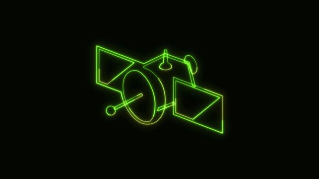 Satellite Icon Neon Seamless Loop 4K Black Background Animated Promotional Typography for Video Editing