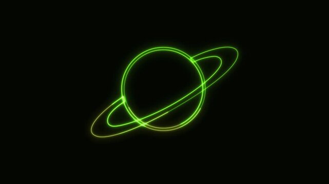Saturn Icon Neon Seamless Loop 4K Black Background Animated Promotional Typography for Video Editing