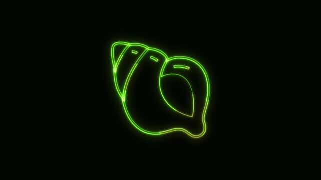 Shellfish Icon Neon Seamless Loop 4K Black Background Animated Promotional Typography for Video Editing