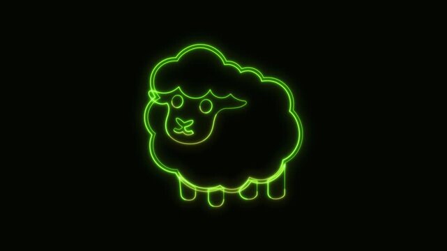 Sheep Icon Neon Seamless Loop 4K Black Background Animated Promotional Typography for Video Editing