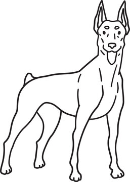 Set doodle Doberman Dog Line Art Pet products Clipart design element Silhouette Minimalist Animal Outline Black simple contour Illustration cute big dog drawing hand drawn comic pop ink style icon