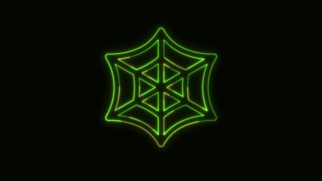 Spider Web Icon Neon Seamless Loop 4K Black Background Animated Promotional Typography for Video Editing