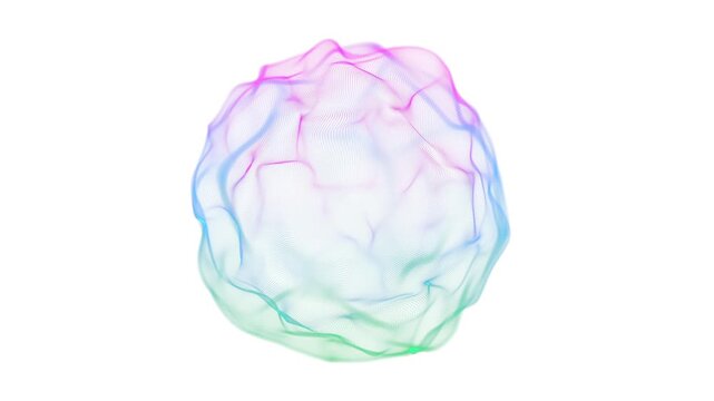 Abstract digital colorful sphere flowing on a white background. Concept of artificial intelligence. Big data technology visualization seamless 4K looping 3D animation background	