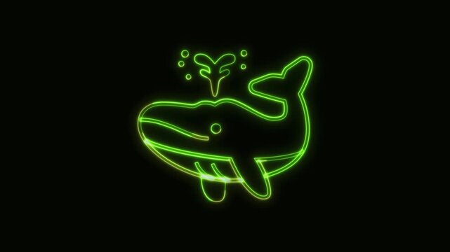 Spouting Whale Icon Neon Seamless Loop 4K Black Background Animated Promotional Typography for Video Editing