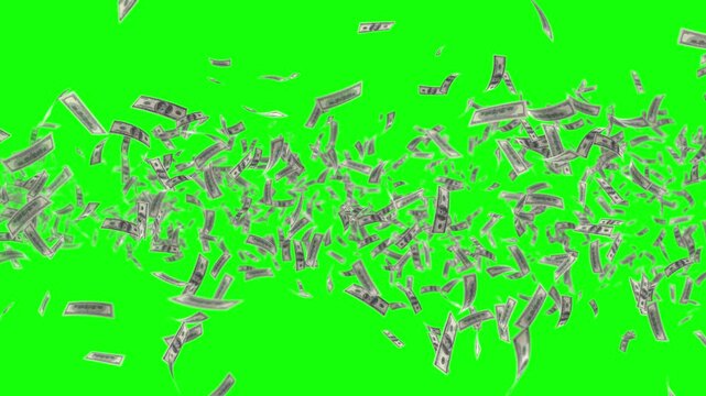 Small Banknotes money flying 3d animation dof effect. Green screen 4k	