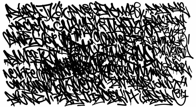 Abstract black and white graffiti tags and street art handstyle background texture