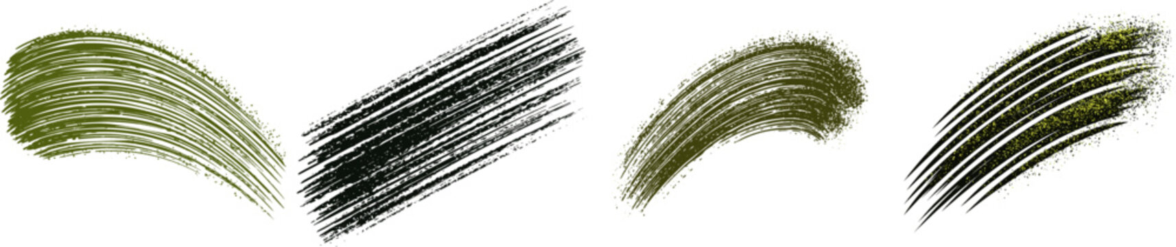 A deep olive drab chalk streak with granular texture and aggressive irregular forms stands out sharply against a white background