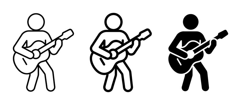 Guitar Player Icons, Musician Silhouette, Acoustic Guitarist Vector Graphics