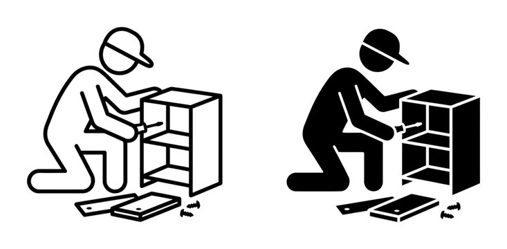 Furniture Assembly Icon Set, DIY Home Improvement, Flat Pack Construction, Manual Labor, Handyman Service