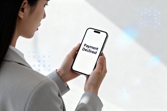 Woman viewing declined payment on phone