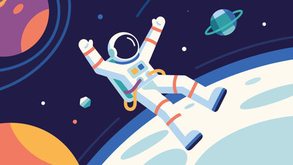 Illustration Of An Astronaut Communications Engineer Repairing An Antenna Vector Design Template © Princess