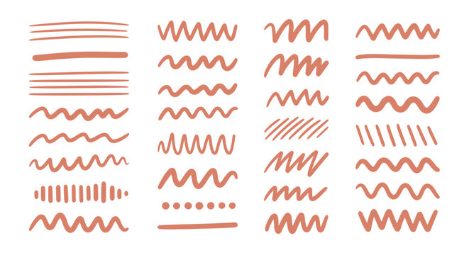 Abstract red scribble wave patterns as a decorative art texture collection.