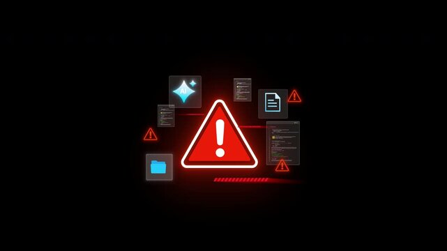 4k, Cybersecurity warning alert concept with digital interface showing ai system threat detection data protection risk and network security defense
