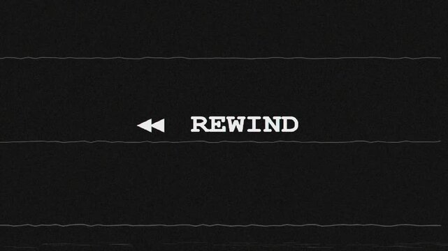 Rewind Text Animation with Glitchy VHS Analog Static Effect and Retro Style 4k video