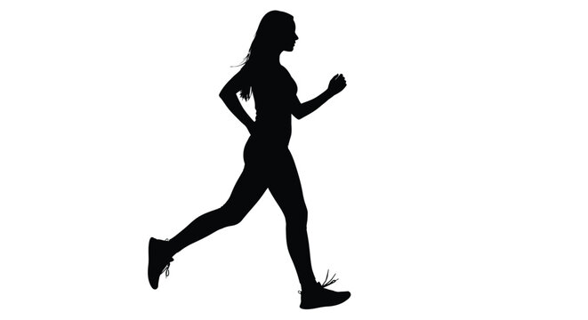 Silhouette of a fit young woman running forward in this dynamic studio action profile photo shot