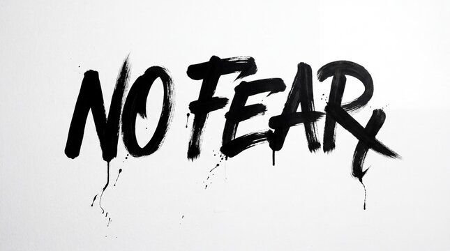 The phrase No Fear painted on a white background in black 