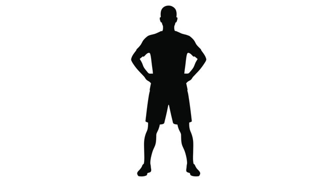 Black silhouette of a standing man with hands on hips shown in this isolated studio photograph