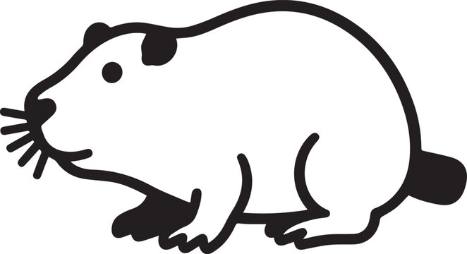 A simple line drawing of a beaver or rodent, with whiskers and a stubby tail, in a minimalistic style.