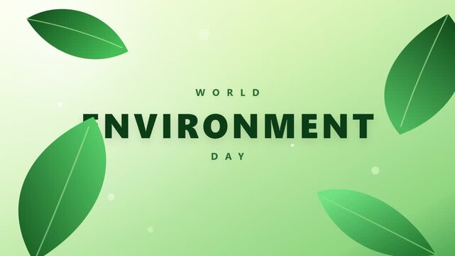 World Environment Day motion graphic with floating green leaves background