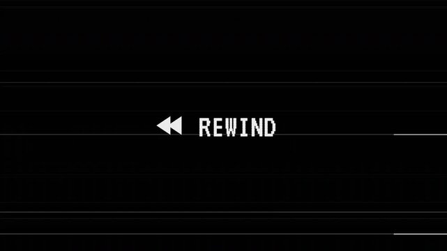 Retro VHS Rewind Icon with Glitch and Scanline Distortion 4k video