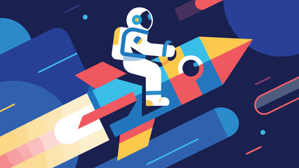 Illustration Of A Futuristic Astronaut Riding A Rocket Vector Design Template © Princess