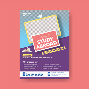 Student Visa Application Print Flyer Poster Layout Showcasing Study Abroad Services Overseas Education Consulting University Admission Scholarship Information Educational Marketing Brochure Cover