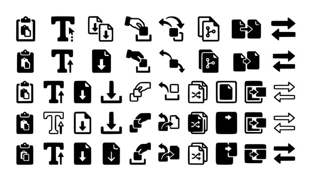 Solid color paste icon line vector collection with clipboard and text insertion UI symbols